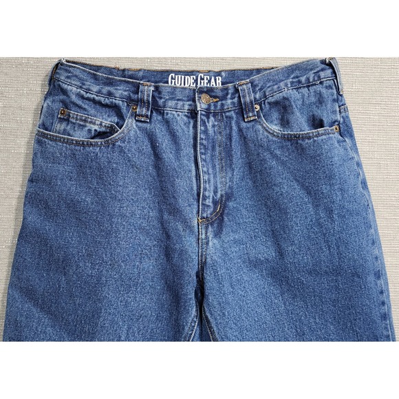 Guide Gear Mens Flannel Lined Jeans Blue Denim Plaid Lining 36x34 Warm Rugged - Picture 2 of 10